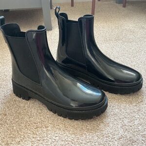 Glossy Black Women's Rain Boots